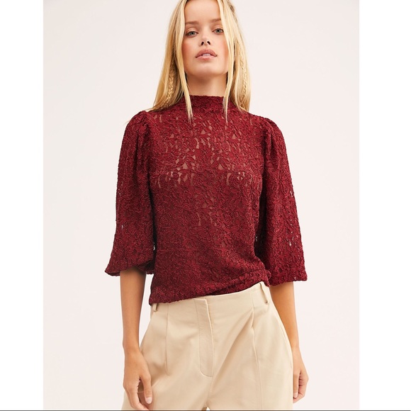 Free People Sweet Talker Lace Maroon Burgundy Top - Picture 1 of 8